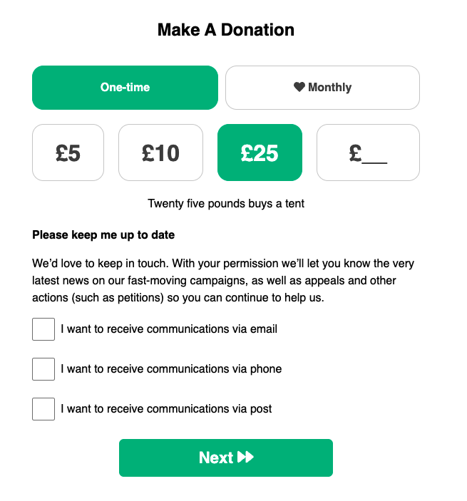 An example embedded donation form